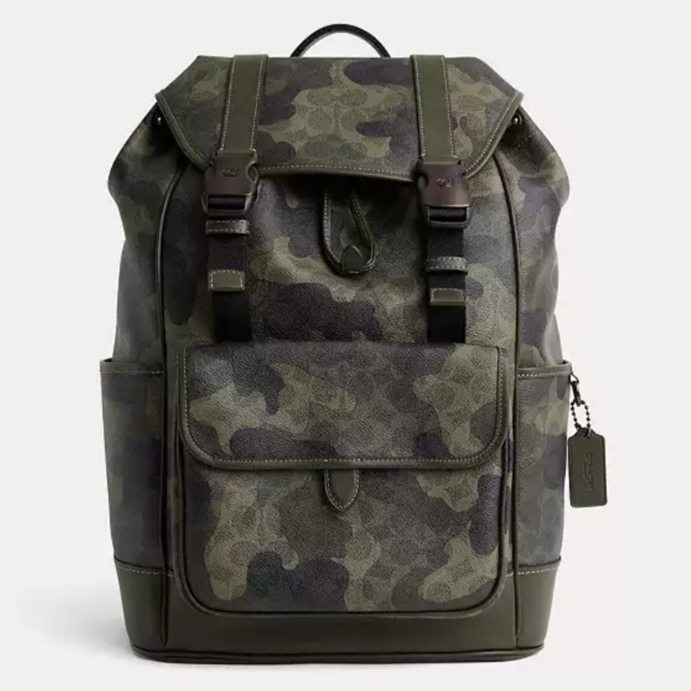 Coach Men’s Flap Leather Backpack CAF98 Shamrock Camo NWOT